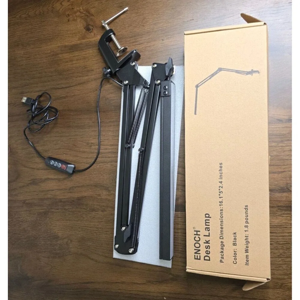 LED Adjustable Swing Arm Eye-Caring Reading Desk Lamp (Black)